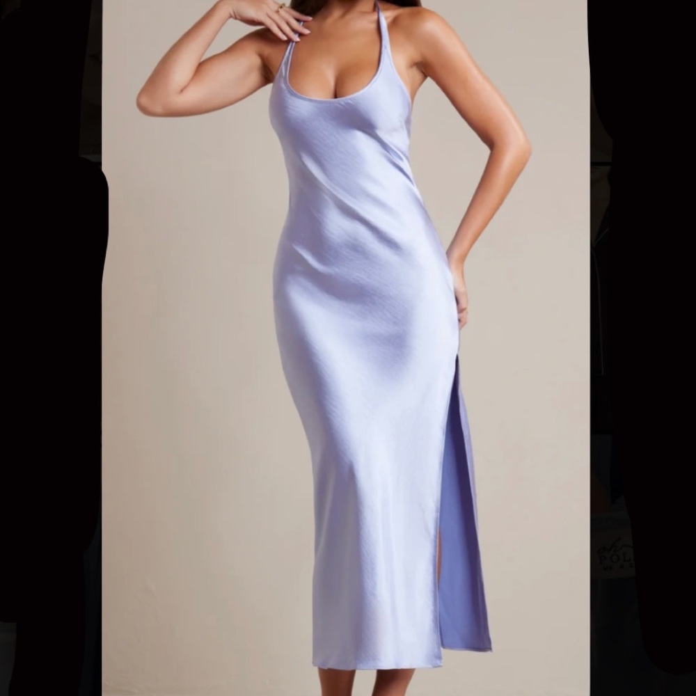 Oh Polly satin halter neck maxi dress